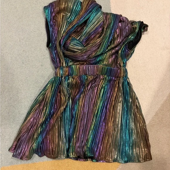 Queen Of Sparkles girls metallic multicolored rainbow hood kids dress large L - Picture 7 of 8